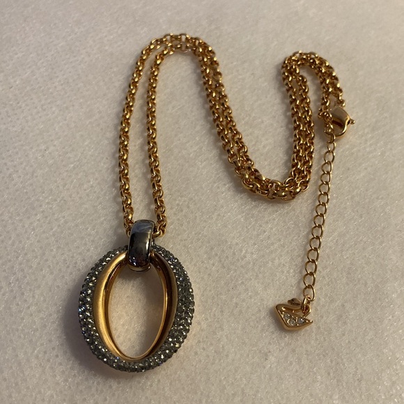 Vintage Swarovski Crystal Rose Gold Plated Oval Drop Belcher Chain Pendant Set - Picture 2 of 15